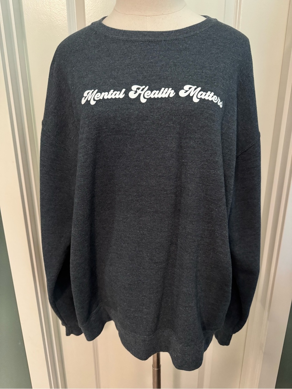 Athletic Works Charcoal Crewneck Sweater with White Script Text